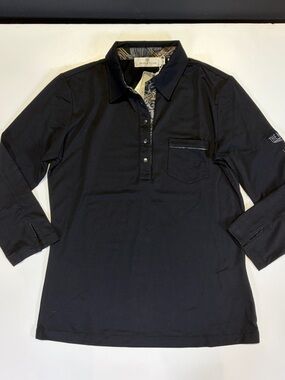 Bugatchi Women Black Long Sleeve Polo Shirt Snap Front Size Medium